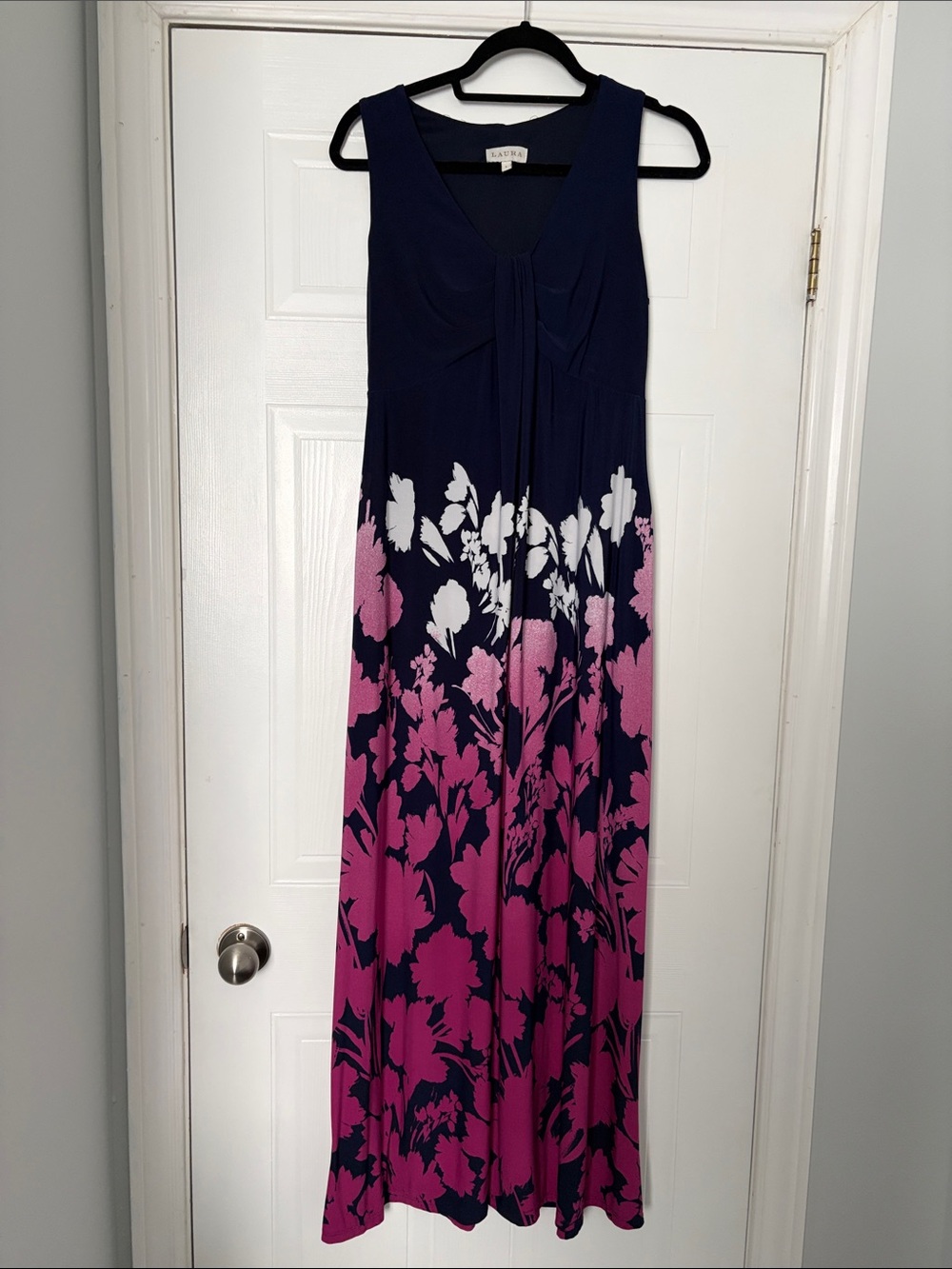 Laura Navy Maxi Dress with Pink & White Floral Ombre- 6